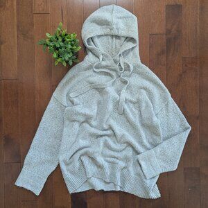LIGHT GREY KNIT PULLOVER SWEATER HOODIE